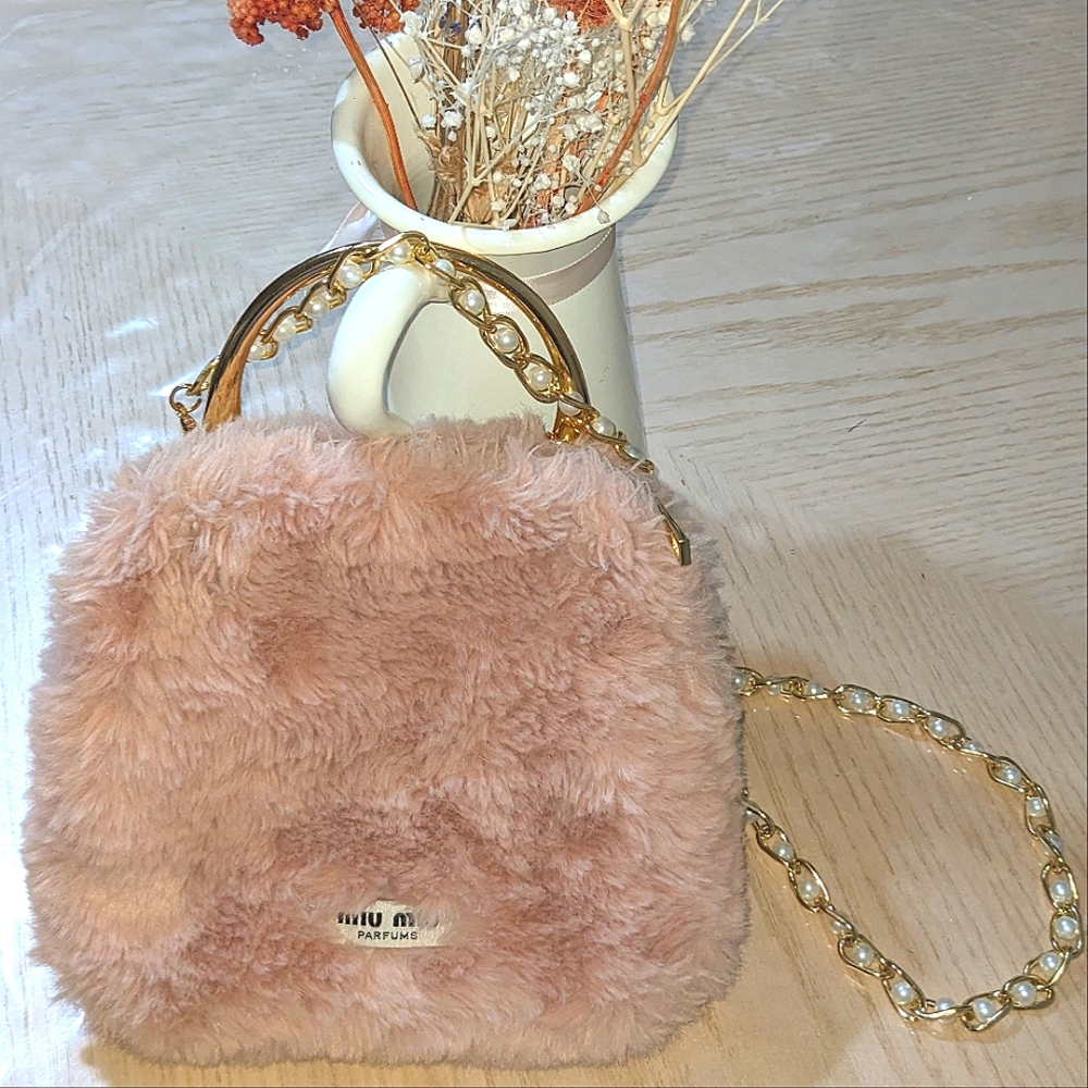 Miu Miu Blush Pink Faux Fur Pouch